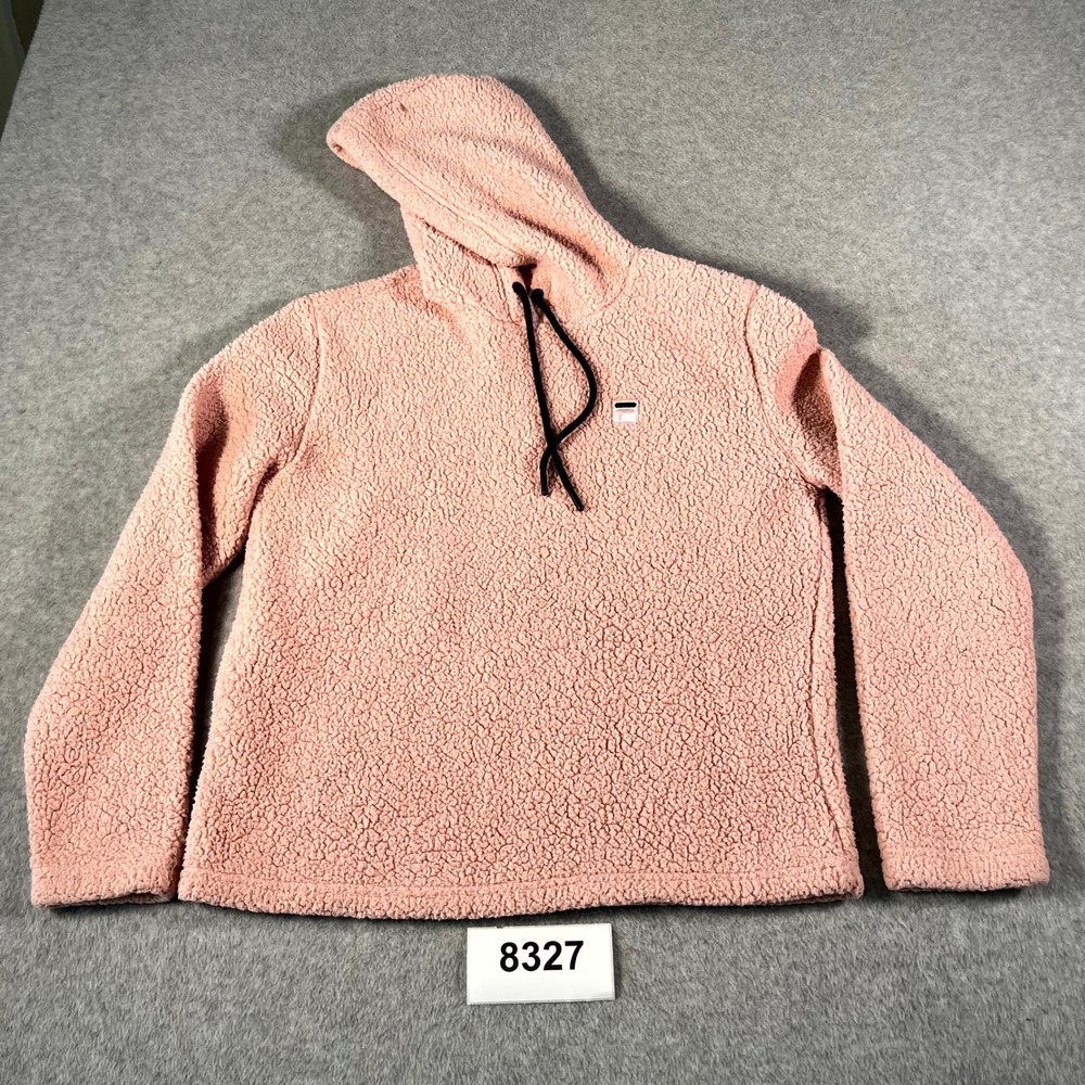 Fila Hoodie Womens Small Pink Sherpa Fleece Embroidered Logo Pullover Winter